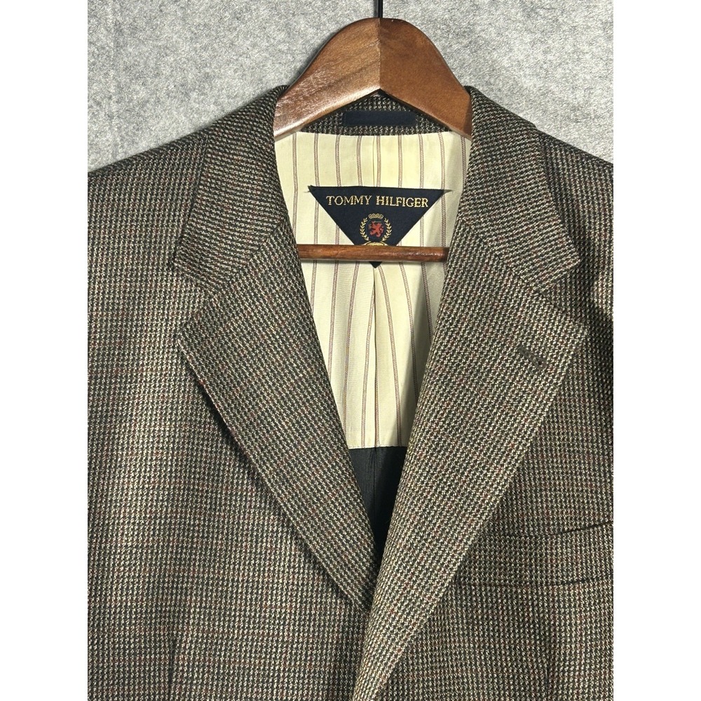 Vintage Tommy Hilfiger Union Made Canada Wool Tweed Blazer Brown Houndstooth 42R - Picture 3 of 16